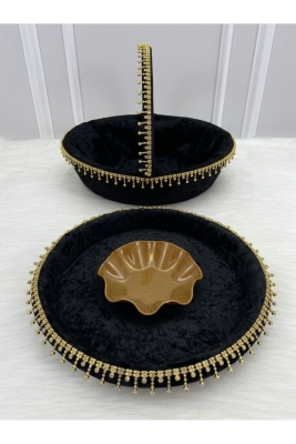 Siyah Gelin Kına Gecesi Tepsi Ve Sepeti, Lüks Parlak Taşlı Kadife, Düğün, Sünnet, Nişan, Söz