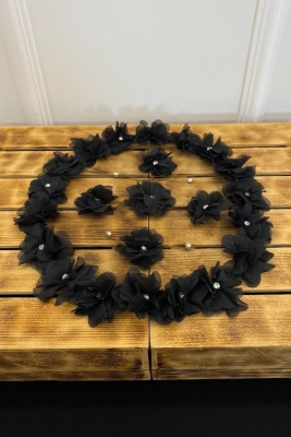 Siyah Gelin Damat Mendili, Üç Boyutlu Lazer Çiçek Ve Parlak Taşlı, Düğün Kına Sünnet Söz Nişan Halay