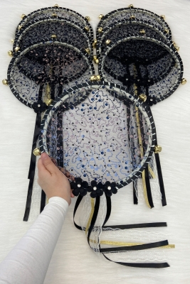 Siyah Gelin Nedime Tefi, Çiçek Pul Payet Ve Parlak Taşlı, Düğün Kına Bride Sünnet Parti Defi 1 Adet