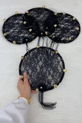 Siyah Gelin Nedime Tefi Dantel, 3D Çiçek Süslemeli, Düğün Kına Gecesi Sünnet Bride To Be Defi 1 Adet