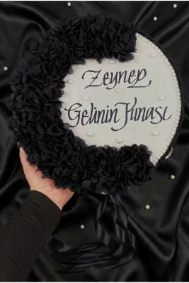 Siyah Gelin Tefi, Kordonlu İncili Ve Lazer Çiçek Süslemeli 30cm, Düğün Sünnet Kına Gecesi Nedime Nikah Nişan Söz Bride Parti Tefi Gelin Damat Bekarlığ