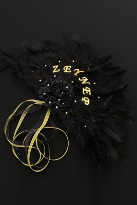 Siyah Gelin Yelpazesi, Bekarlığa Veda Partisi, Bride To Be, Nedime, Kına Gecesi, Ahşap Tüylü Yelpaze