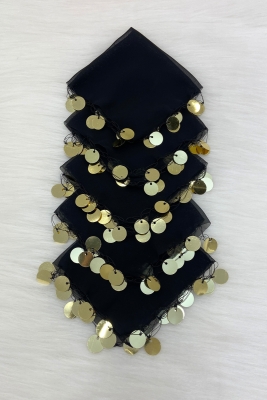 Siyah Gold Şifon Halay Mendili 10 Adet, Gelin Damat Düğün Kına Sünnet Nişan Bride