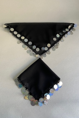 Siyah Gümüş Lüks Şifon Halay Mendili 1 Adet