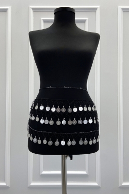 Siyah Gümüş Şakira Oryantal Dansöz Dans Kemeri Pullu Zilli Kına Oyun Eğlence Düğün Shakira Kemer