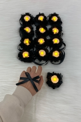 Siyah Ledli Kına El Mumu, Düğün, Nedime, Bride, Sünnet, Led Işıklı, Tealight Mum Pilli 12 Adet