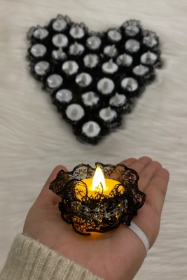 Siyah Ledli Kına Mumu, Nedime El Mumu, Fisto Dantel Detaylı 12 Adet