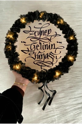 Siyah Ledli Şeffaf Gelin Tefi 32cm, 3d Çiçek Süslemeli, Düğün Sünnet Kına Nedime Bride Parti Defi