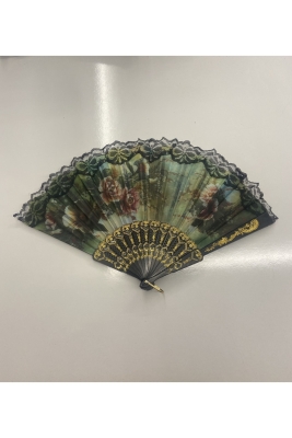 Siyah Lüks Yelpaze Çiçek Desenli Dantelli Düğün Nikah Kına Hediyelik 1 Adet