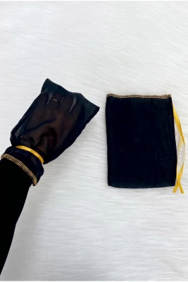Siyah Sade Damat Asker Eldiveni, Gold Sim Kenar, Düğün Kına Gecesi Bekarlığa Veda Nikah Sünnet 1 Adet