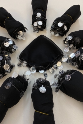 Siyah Şifon Gelin Damat Nedime Halay Mendili, Söz Nişan Düğün Kına Sünnet Gösteri Mendil 5 Adet