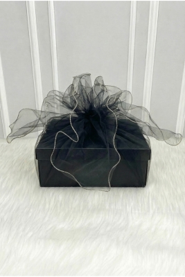 Siyah Süsleme Tülü, Gümüş Kenar Bohça Çeyiz Gelin Damat Söz Nişan Nikah Valiz Hediye Süsü 150x150cm