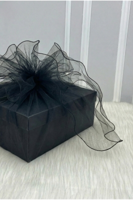 Siyah Süsleme Tülü, Overlok Kenar Bohça Çeyiz Gelin Damat Söz Nişan Nikah Valiz Hediye Süs 150x150cm