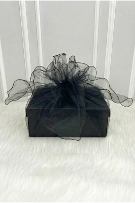 Siyah Süsleme Tülü, Overlok Kenar Bohça Çeyiz Gelin Damat Söz Nişan Nikah Valiz Hediye Süs 150x150cm