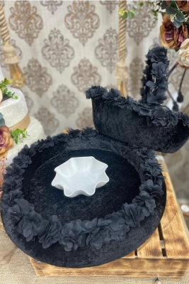 Siyah Üç Boyutlu Kına Tepsi Ve Sepeti Kına Gecesi Malzemeleri