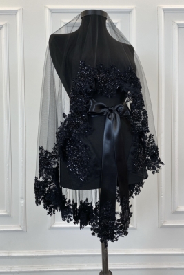 Siyah Vip Gelin Duvak Seti, Kına Duvağı Örtüsü Seti