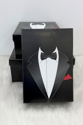 Smokinli Damat Dikdörtgen Çeyiz Kolisi, 3 Adet, Gelin Damat Düğün Kına Nikah Nişan Bohçası