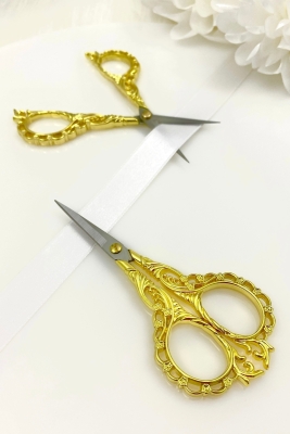 Söz Nişan Makası Gold, Kurdele Açılış Özel Gün Merasim Dikiş Nakış Makas Çiçek Detaylı