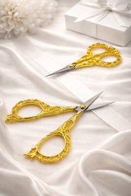 Söz Nişan Makası Gold, Kurdele Açılış Özel Gün Merasim Dikiş Nakış Makas Çiçek Detaylı