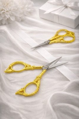 Söz Nişan Makası Gold, Kurdele Açılış Özel Gün Merasim Dikiş Nakış Makas Kuş Detaylı