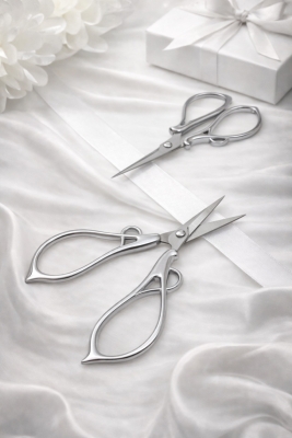 Söz Nişan Makası Gümüş, Kurdele Açılış Özel Gün Merasim Dikiş Nakış Makas Sade Model Silver