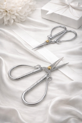 Söz Nişan Makası Gümüş, Kurdele Açılış Özel Gün Merasim Dikiş Nakış Makası Geniş Model Silver