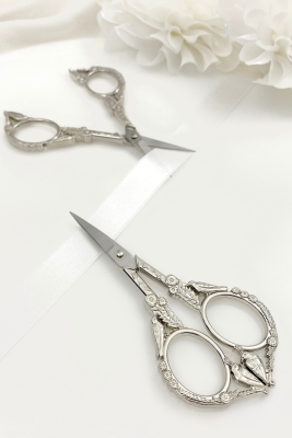 Söz Nişan Makası Gümüş, Kurdele Açılış Özel Gün Merasim Dikiş Nakış Makası Kuş Detaylı Silver