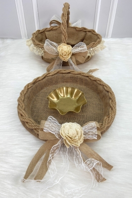 Söz Nişan Nikah Kına Gelin Sepeti ve Tepsisi, Düğün Sünnet Bride Hediyelik Dekoratif Hasır Gül Jüt