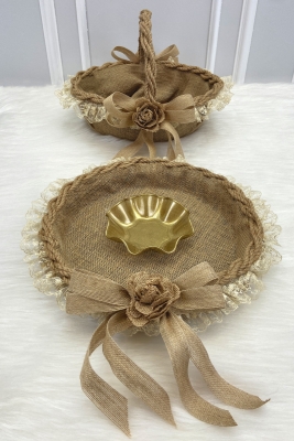 Söz Nişan Nikah Kına Gelin Sepeti ve Tepsisi, Düğün Sünnet Bride Hediyelik Dekoratif Hasır Gül Jüt