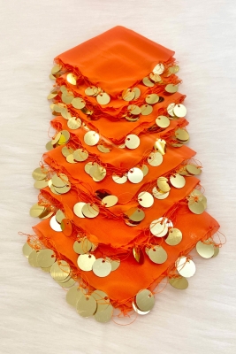 Turuncu Gold Şifon Halay Mendili 1 Adet, Gelin Damat Düğün Kına Sünnet Nişan Bride