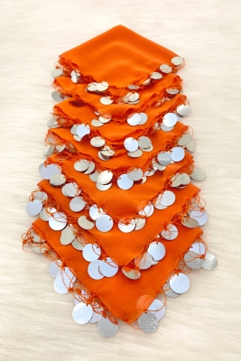 Turuncu Gümüş Şifon Halay Mendili 1 Adet, Gelin Damat Düğün Kına Sünnet Nişan Bride