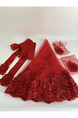 Üç Boyutlu 3d Sultan Güpürlü Inci Ve Çiçek Süslemeli Gelin Duvak Kuşak Eldiven Set Kına Gecesi Düğün