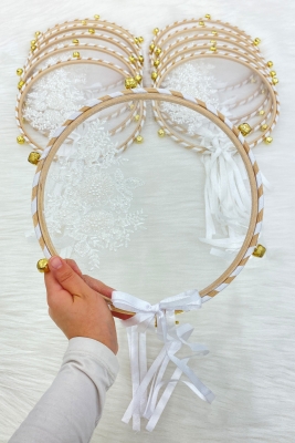 Vip Aplikli Gelin Tefi Beyaz, Nedime Düğün Kına Gecesi Sünnet Bekarlığa Veda Bride Zilli 25cm 1 Adet