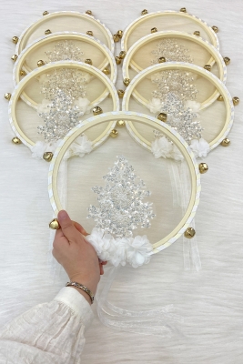 Vip Aplikli Gelin Tefi Beyaz, Nedime Düğün Kına Gecesi Sünnet Bekarlığa Veda Bride Zilli 27cm 1 Adet