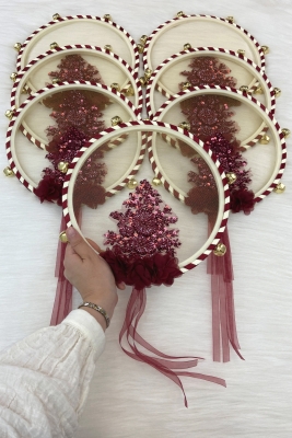 Vip Aplikli Gelin Tefi Bordo, Nedime Düğün Kına Gecesi Sünnet Bekarlığa Veda Bride Zilli 27cm 1 Adet