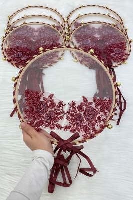 Vip Aplikli Gelin Tefi Bordo, Nedime Düğün Kına Gecesi Sünnet Bekarlığa Veda Bride Zilli 30cm 1 Adet