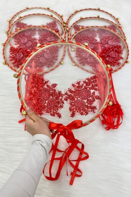 Vip Aplikli Gelin Tefi Kırmızı Nedime Düğün Kına Gecesi Sünnet Bekarlığa Veda Bride Zilli 30cm 1Adet