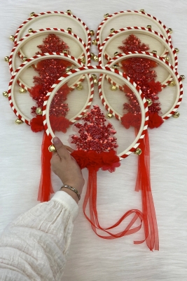 Vip Aplikli Gelin Tefi, Kırmızı Nedime Düğün Kına Gecesi Sünnet Bekarlığa Veda Zilli 27cm 1 Adet