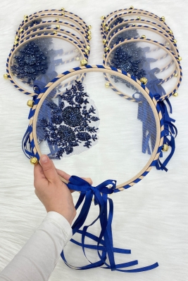 Vip Aplikli Gelin Tefi Lacivert Nedime Düğün Kına Gecesi Sünnet Bekarlığa Veda Bride 25cm 1Adet