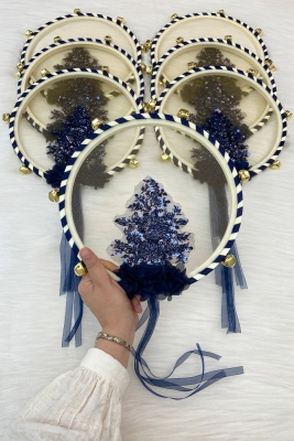 Vip Aplikli Gelin Tefi Lacivert Nedime Düğün Kına Gecesi Sünnet Bekarlığa Veda Zilli 27cm 1 Adet