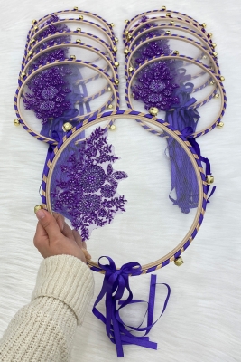 Vip Aplikli Gelin Tefi Mor, Nedime Düğün Kına Gecesi Sünnet Bekarlığa Veda Bride Zilli 25cm 1 Adet