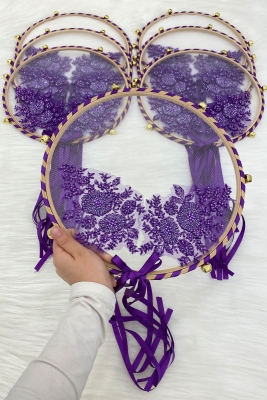 Vip Aplikli Gelin Tefi Mor, Nedime Düğün Kına Gecesi Sünnet Bekarlığa Veda Bride Zilli 30cm 1 Adet