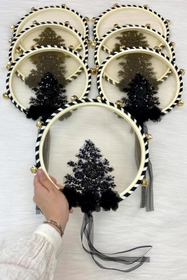 Vip Aplikli Gelin Tefi Siyah, Nedime Düğün Kına Gecesi Sünnet Bekarlığa Veda Bride Zilli 27cm 1 Adet