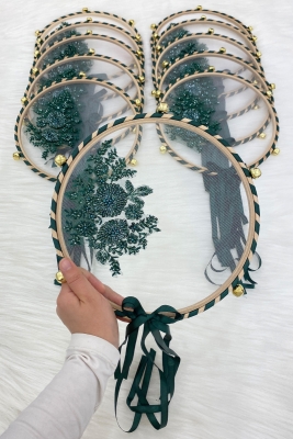 Vip Aplikli Gelin Tefi Yeşil Nedime Düğün Kına Gecesi Sünnet Bekarlığa Veda Bride Zilli 25 cm 1 Adet