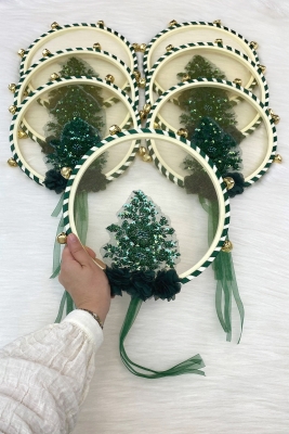 Vip Aplikli Gelin Tefi Yeşil, Nedime Düğün Kına Gecesi Sünnet Bekarlığa Veda Bride Zilli 27cm 1 Adet