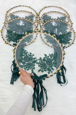 Vip Aplikli Gelin Tefi Yeşil, Nedime Düğün Kına Gecesi Sünnet Bekarlığa Veda Bride Zilli 30cm 1 Adet