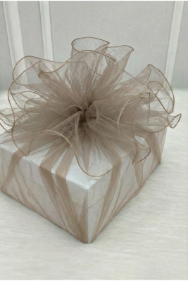 Vizon Süsleme Tülü Gold Kenarlı, Bohça Çeyiz Gelin Damat Nişan Nikah Valiz Hediye Süsü 100x100cm