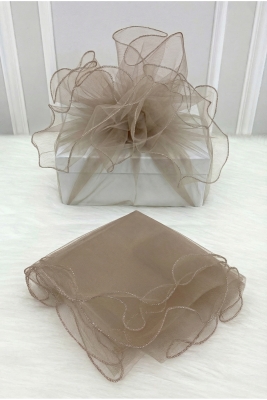 Vizon Süsleme Tülü Gümüş Kenar, Bohça Çeyiz Gelin Damat Söz Nişan Nikah Valiz Hediye Süsü 100x100cm