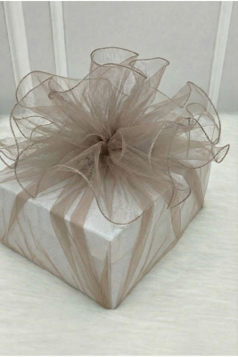 Vizon Süsleme Tülü Gümüş Kenarlı, Bohça Çeyiz Gelin Damat Nişan Nikah Valiz Hediye Süsü 100x100cm