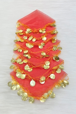 Yavruağzı Gold Pullu Tül Halay Mendili 1 Adet, Gelin Damat Düğün Kına Sünnet Söz Nişan Bride